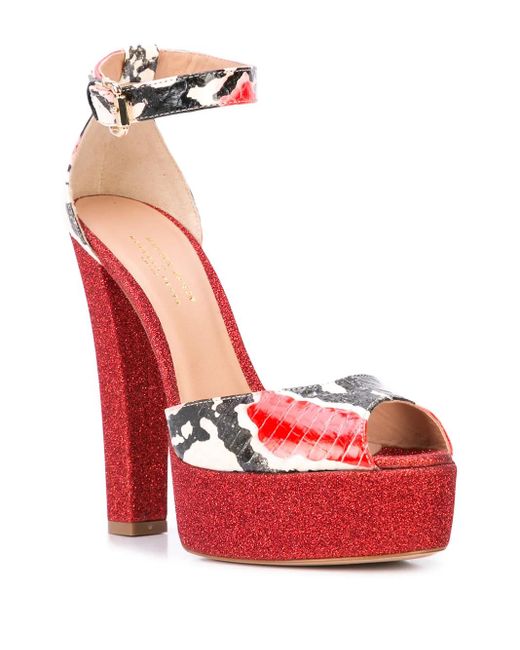 Madison Maison Red Snakeskin Effect Platform Sandals