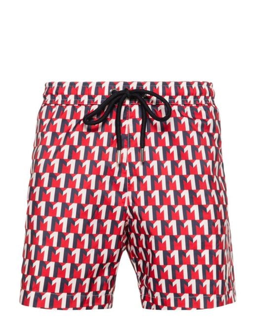 Moncler Red Geometric-print Swim Shorts for men