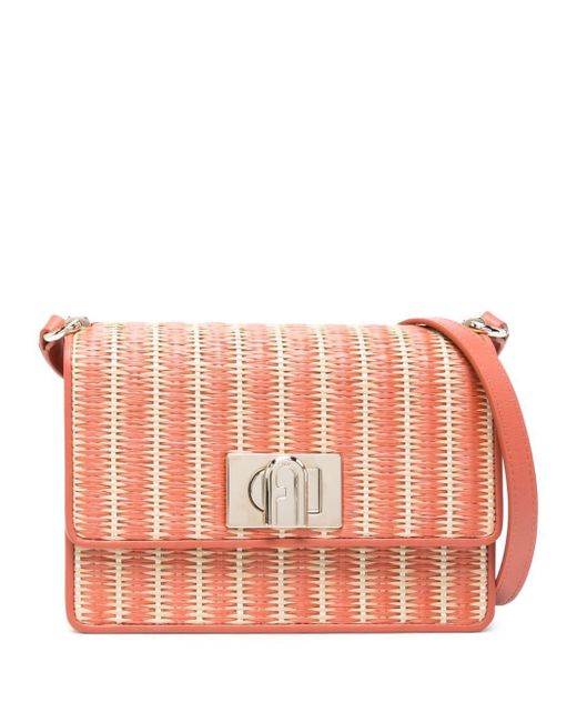 Furla Pink 1927 Raffia Shoulder Bag