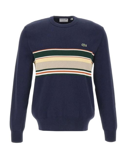 Lacoste Blue Textured-Stripes Logo-Embroidered Sweater for men