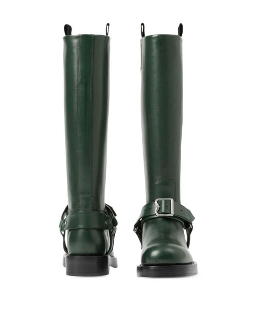Burberry Green Leather Saddle Tall Boots