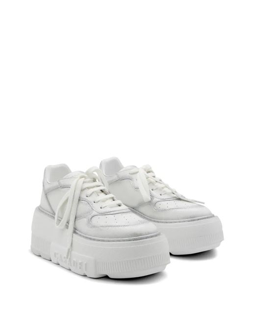 Casadei White Glitter-Effect Platform Sneakers