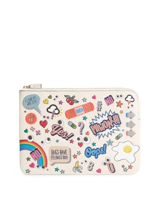 Anya Hindmarch White All Over Stickers Leather Laptop Case