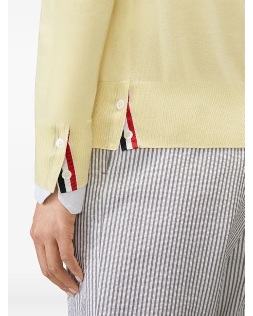 Thom Browne Yellow Merino Wool 4-Bar Relaxed Fit V-Neck Cardigan