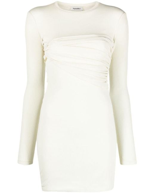 Nanushka White Draped Long-sleeve Minidress