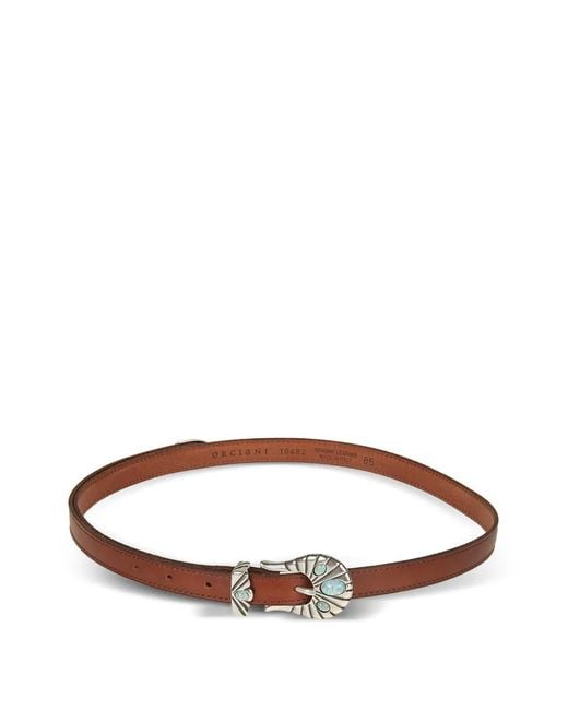 Orciani Brown Stone-Embellished Leather Belt