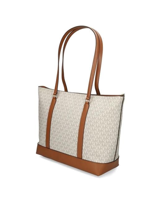 MICHAEL Michael Kors White Large Temple Monogram Charm Tote Bag