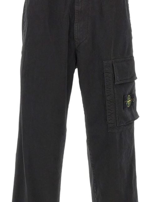 Stone Island Black 3100036 Stretch-Organic-Broken-Twill-Cotton Old-Effect Loose-Fit- Joggers With Drawstring Cuffs for men