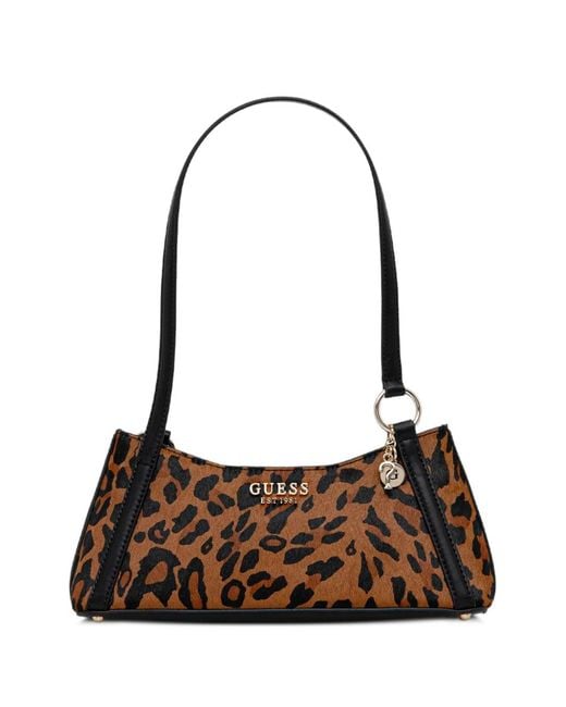 Guess Brown Domitilla Leopard Print Charm Tote Bag