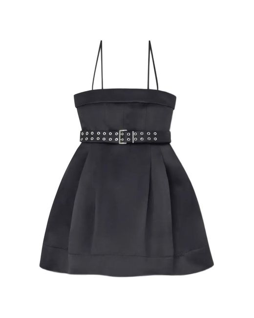 Ganni Black Mini Belted Spaghetti-Strap Dress