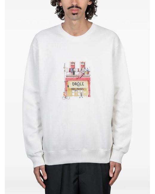 Drole de Monsieur White Café Graphic Sweatshirt for men