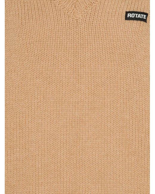 ROTATE BIRGER CHRISTENSEN Natural V-Neck Wool Sweater