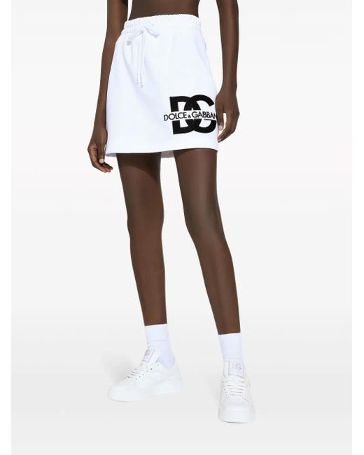 Dolce & Gabbana White Fleece Logo Print Skirt