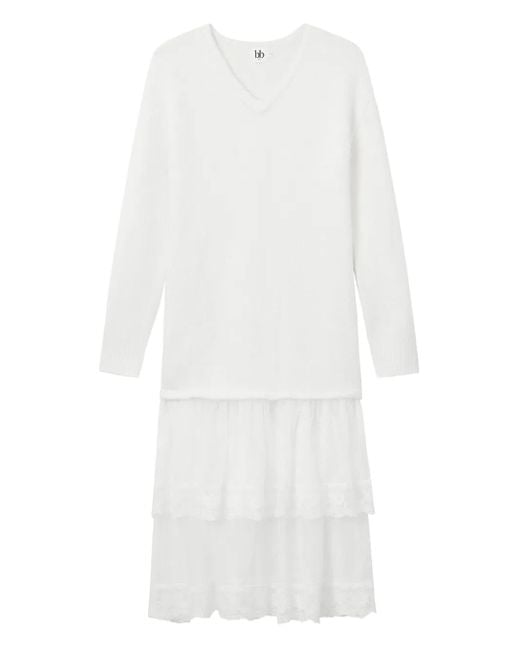 B+ AB White V-Neck Midi Dress