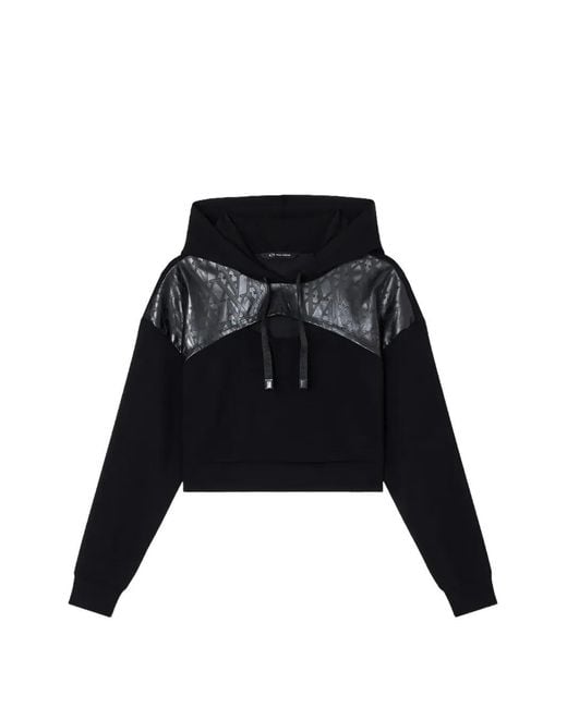 ARMANI EXCHANGE Black Logo-Print Cut-Out Hoodie