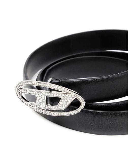 DIESEL Black Oval D Logo B 1Dr Rhinestone 20 Belt Accessories