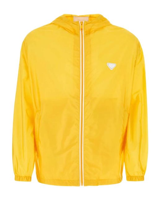 Prada Yellow Hooded Zip-Front Jacket for men