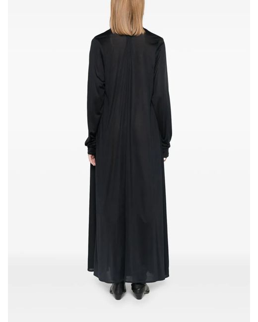 Fabiana Filippi Black Silk Jersey Draped Mock-Neck Maxi Dress
