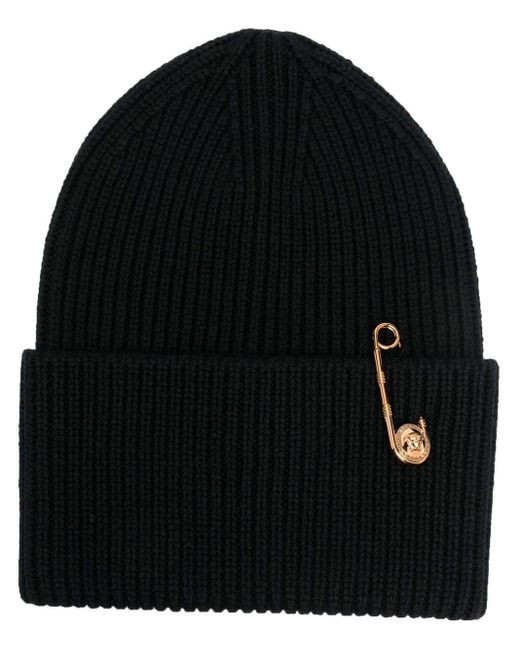 Versace Medusa Safety Pin Wool Beanie in Black Lyst