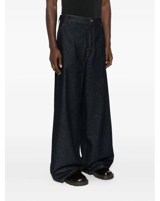 Uma Wang Blue Logo-Patch Jeans for men