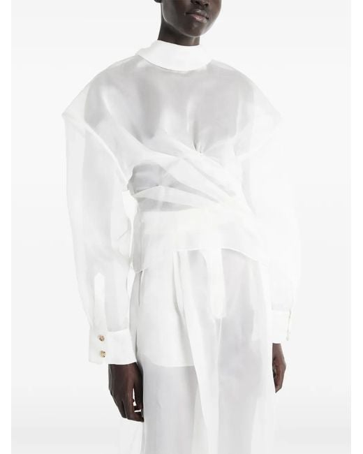 A.W.A.K.E. MODE White Twisted Sheer Shirt