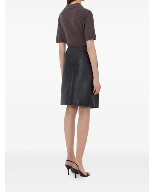 Loulou de Saison Gray Gora Ostrich-Effect Wrap Midi Skirt