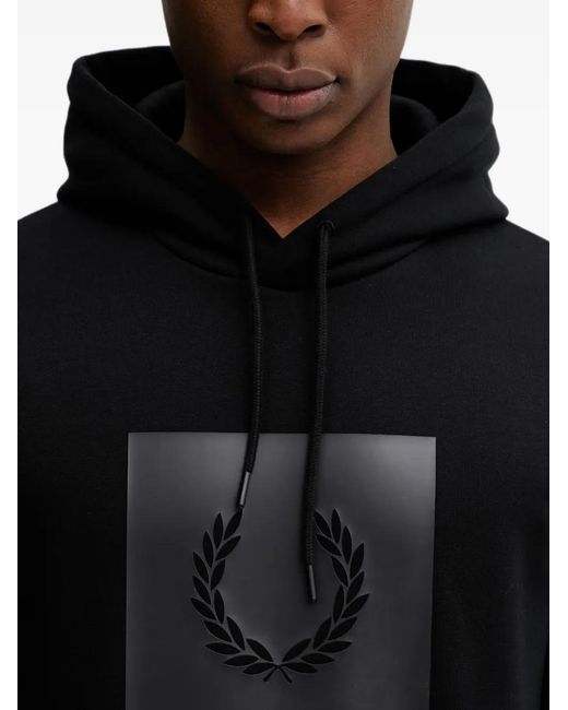 Fred Perry Black Logo-Patch Hoodie for men