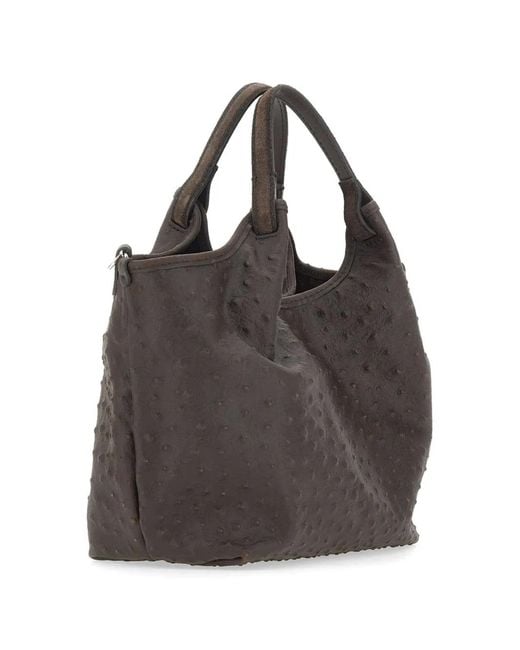 Gianni Chiarini Brown Sac Cabas Dua Médium À Effet Autruche