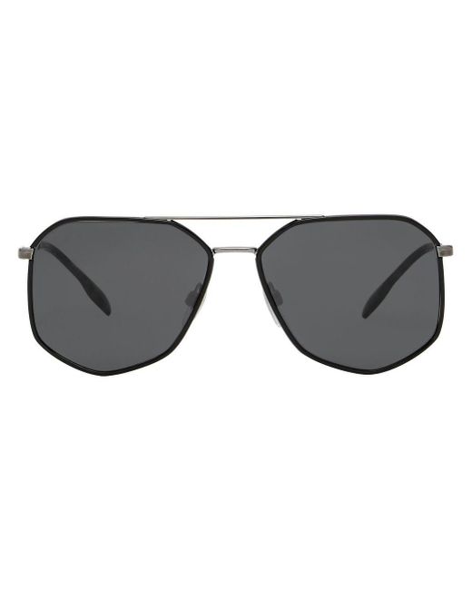 Burberry Gray Geometric Pilot Frame Sunglasses for men