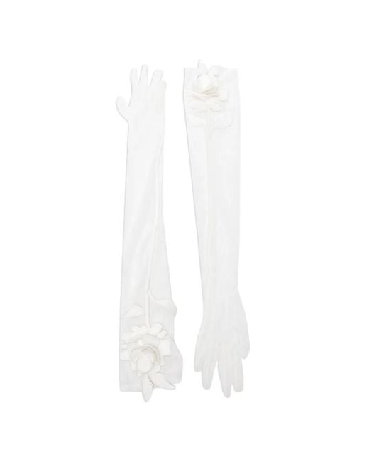 David Koma White Floral-Appliqué Opera-Length Gloves