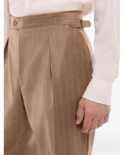Fursac Brown Pinstripe Pleated Trousers for men
