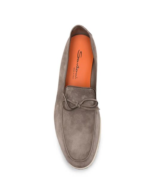 Santoni White Bow-Detail Suede Boat Shoes for men
