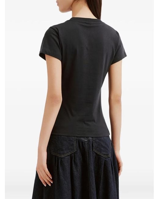Ganni Black Crochet-Patch Logo-Print T-Shirt