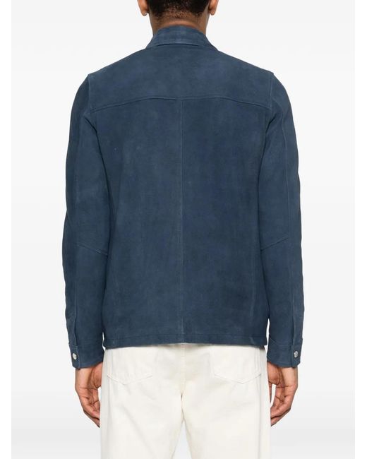 Barba Napoli Blue Sj Tyler Button Suede Jacket for men