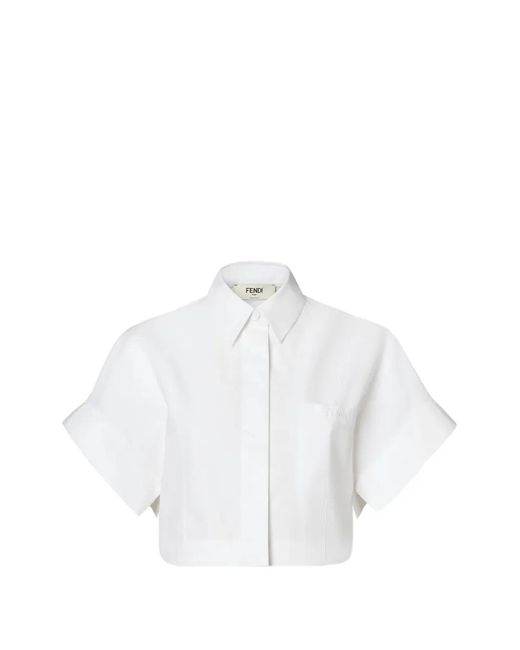 Fendi White Cropped Button-Back Shirt