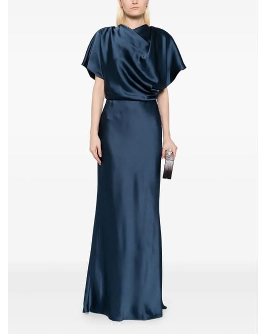 Amsale Blue Satin Draped Gown