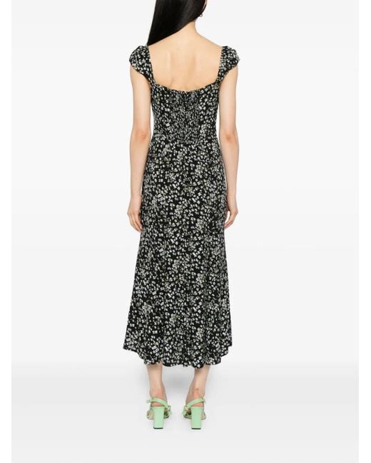 Reformation Black Bryson Floral-Print Crepe Midi Dress