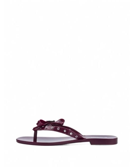 Melissa Purple Harmonic Squared Eyelet-Embellished Flip-Flops