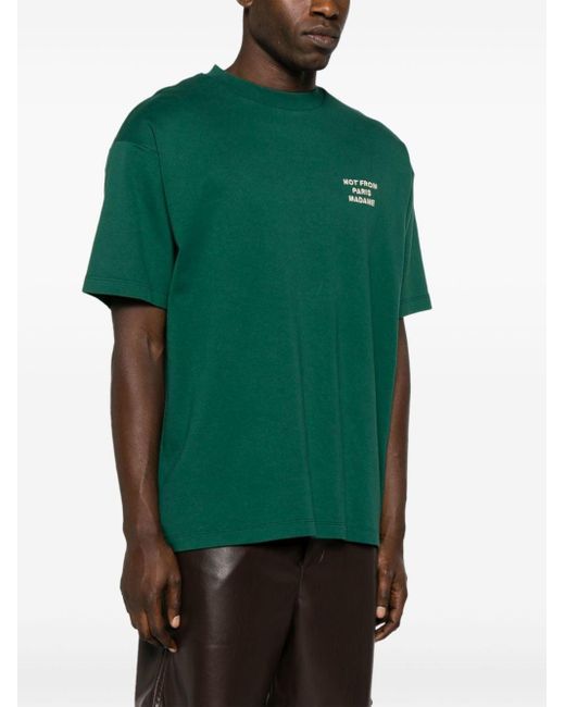 Drole de Monsieur Green Slogan-embroidered Cotton T-shirt for men