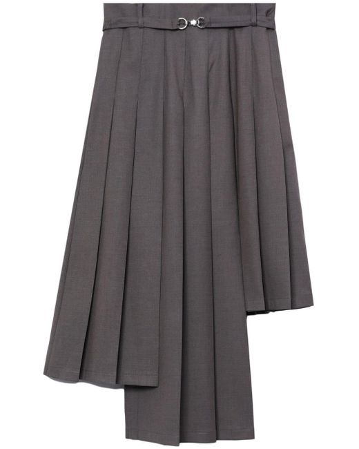 ROKH Gray Asymmetric Pleated Midi Skirt