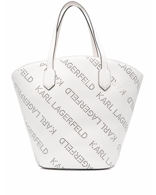 Karl Lagerfeld Leather K/punched Logo Tote in White | Lyst Canada