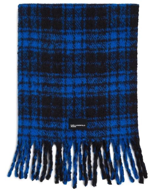 Karl Lagerfeld Blue Checked Knitted Scarf