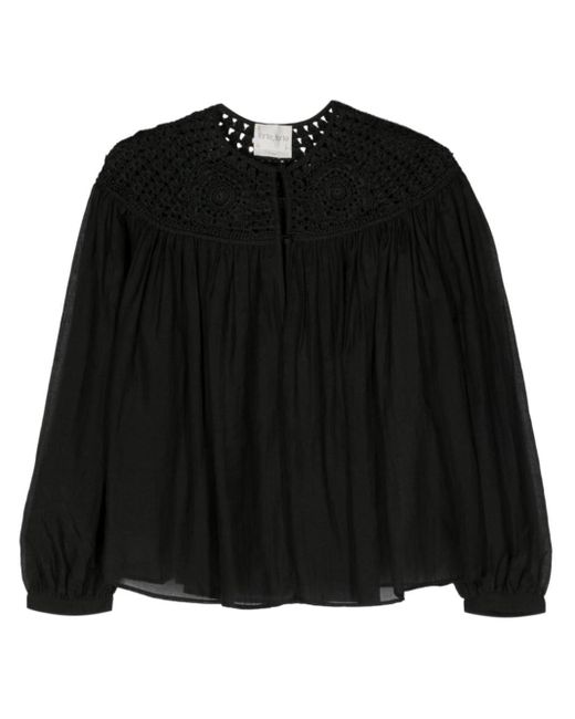 Crochet-panel cotton blouse Forte Forte de color Black