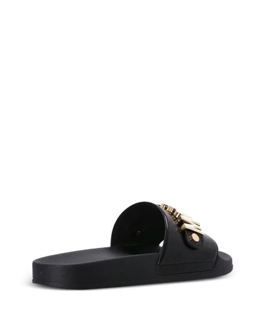 Moschino Black Logo-Plaque Slides for men