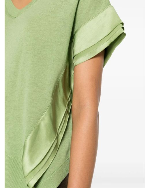Dorothee Schumacher Green Glossy-Appliqué Short-Sleeved Knitted Top