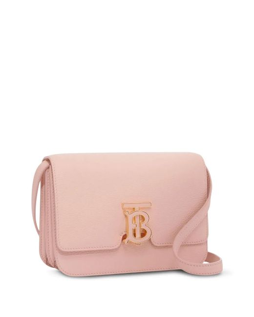 Burberry Pink Tb Logo-Plaque Calf Leather Shoulder Bag