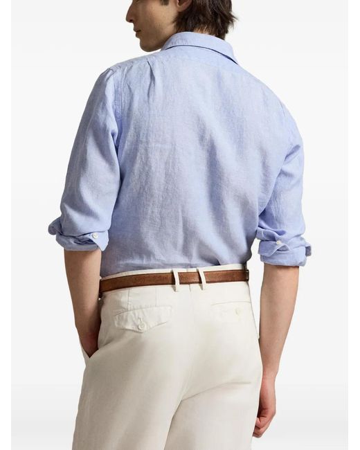 Polo Ralph Lauren Blue Embroidered Pocket Linen Shirt for men