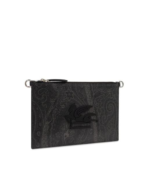 Etro Black Pegasu Patch Clutch Bag for men