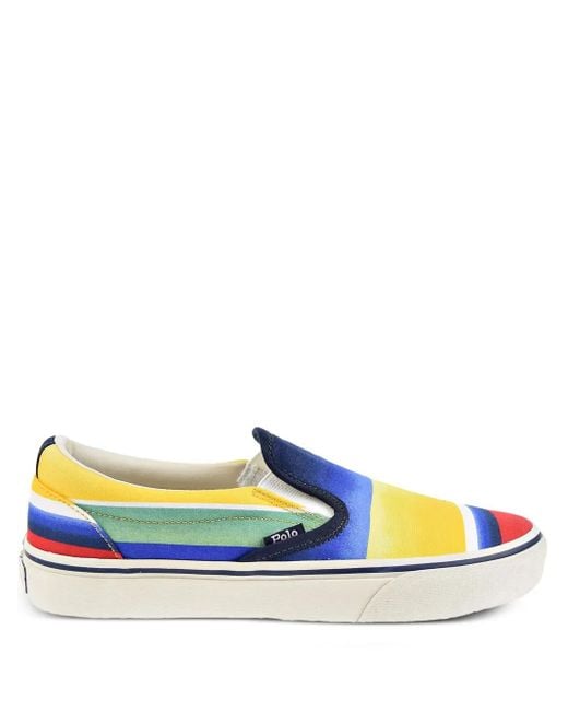 Polo Ralph Lauren Blue Striped-Pattern Slip-On Sneakers for men