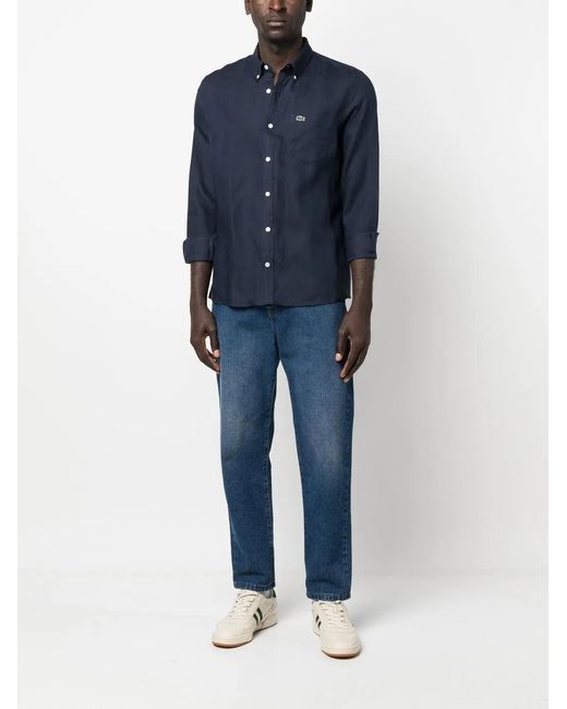 Lacoste Blue Logo-Patch Button-Down Shirt for men